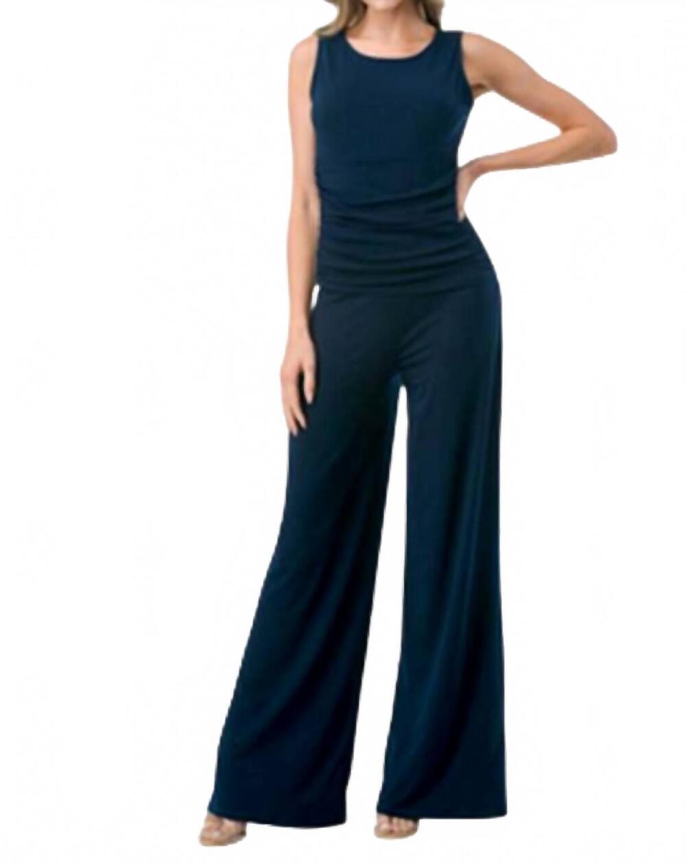 NEW ARIELLA sleeveless ruched wide leg jumpsuit in navy